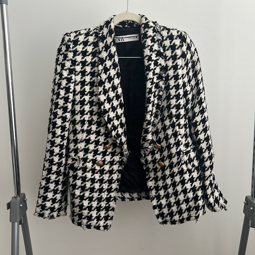 Zara women houndstooth blazer jacket size small